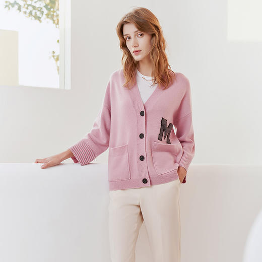 【纯羊绒针织开衫】羊绒世家23年秋冬新品100%山羊绒针织开衫字母绣花 商品图2