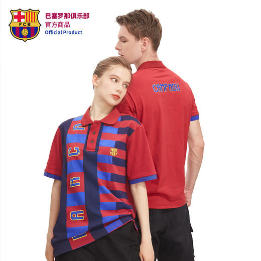巴塞罗那俱乐部商品 | 巴萨足球服运动T恤Polo短袖条纹撞色翻领 商品图0