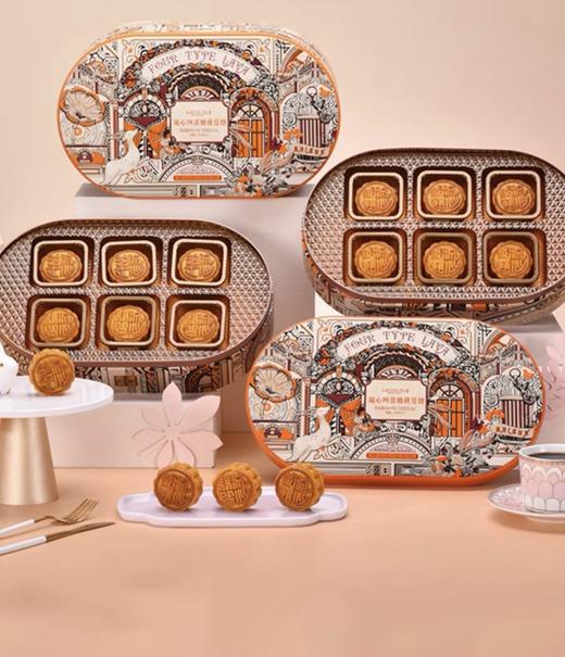 香港美诚·流心四喜奶黄月饼 720g（金翡翠流心奶黄月饼60gx3+黑松露流心奶黄月饼60gx3+流心芝士奶黄月饼60gx3+白松露流心奶黄月饼60gx3） 商品图0