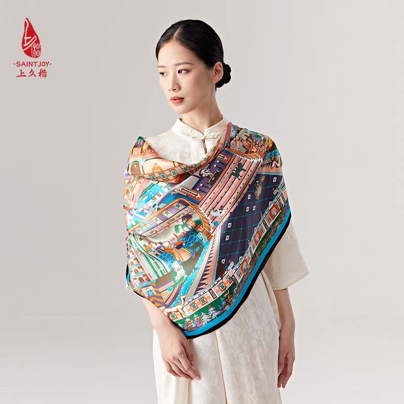 SAINTJOY/上久楷真丝方巾 真丝方巾  樱雪之城  FJS23017