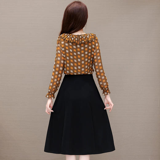 QYMXQD-53A2305-L  印花中长款假两件修身时尚A字裙23年秋款圆领长袖气质通勤连衣裙 商品图2