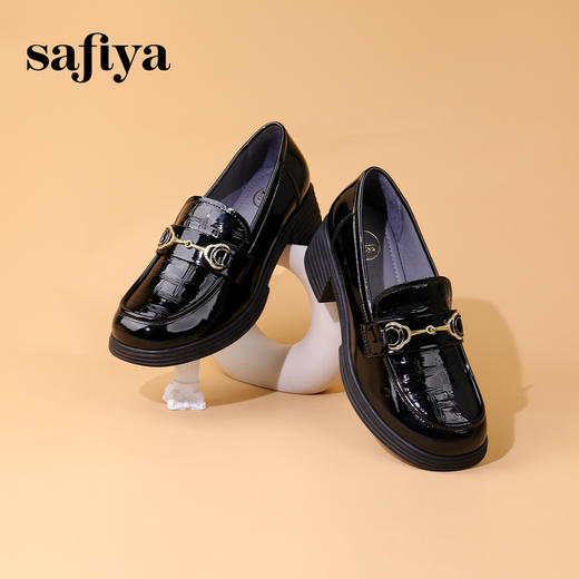 Safiya/索菲娅 2023秋季复古英伦休闲一脚蹬高跟漆皮乐福鞋 SF33112137 商品图2