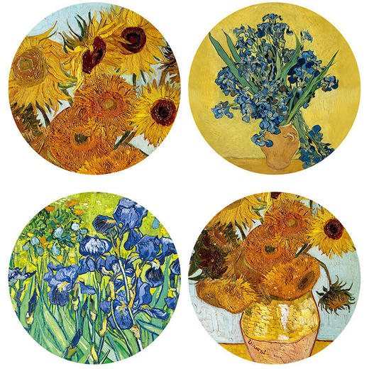 【4只装】餐垫防水防油免洗桌垫圆形桌面隔热垫艺术梵高向日葵皮革杯垫 商品图4