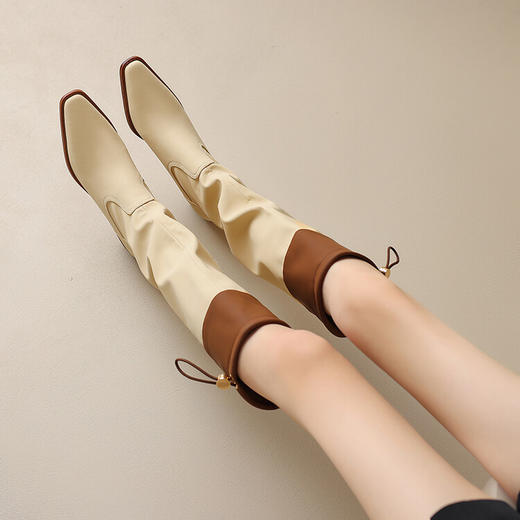 时尚个性，酷拼色小方头长靴WC-M7388 商品图4