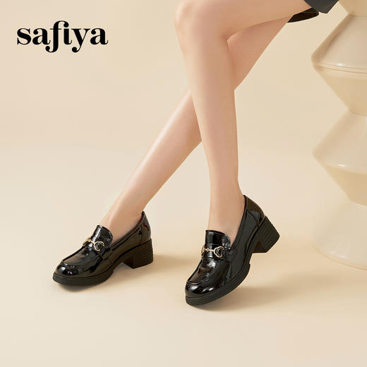 Safiya/索菲娅 2023秋季复古英伦休闲一脚蹬高跟漆皮乐福鞋 SF33112137 商品图6