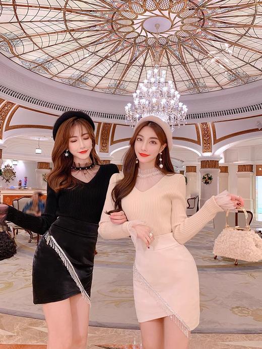 张心子短裙秋装2023款气质名媛不规则光泽感高腰半身裙皮裙女 191258 商品图0