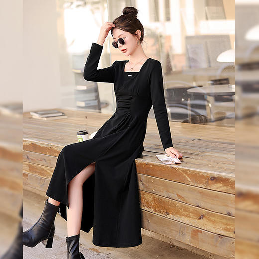 秋季新款，黑色收腰打底连衣裙显瘦裙子长裙HR-BX2292 商品图3