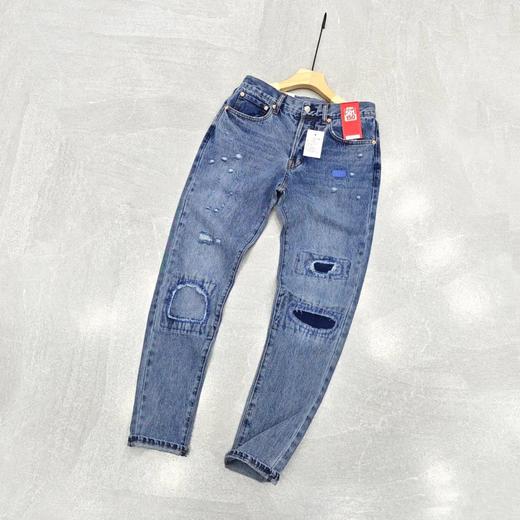 李维斯501复古做旧直筒破洞补丁牛仔裤 商品图0