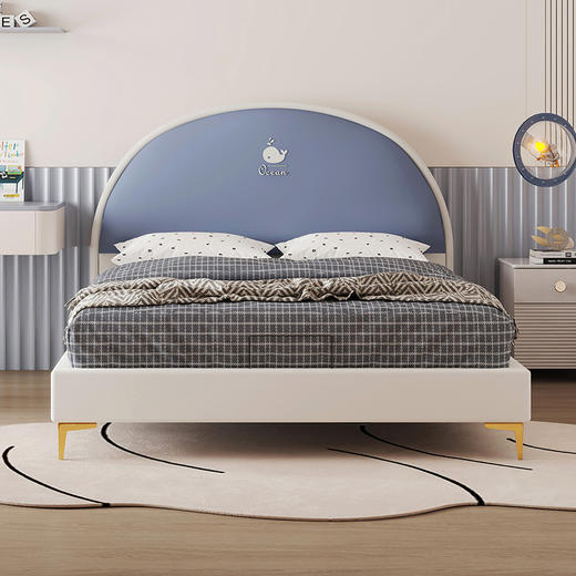 喜梦宝软包床儿童床现代简约海洋创意床男孩青少年软床单人床 小鲸鱼 商品图0