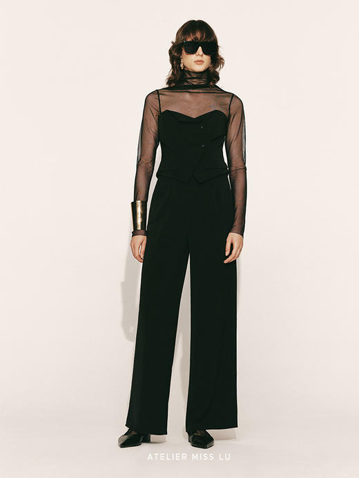 【夜琉璃】透肤弹力网纱高领上衣230037A 商品图0