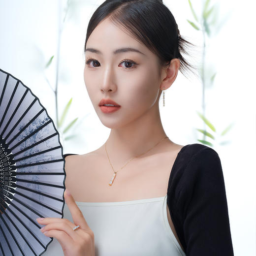 ［东方幸趣］18K金贝母镶钻项链#修篁 商品图2