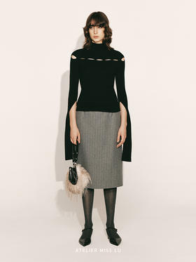 【冰岛极夜】绵羊毛直身条纹半裙2300028C