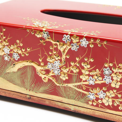 【梵谷漆器】 镶贝堆漆彩绘夜梅纸巾盒（红色/黑色） 商品图2