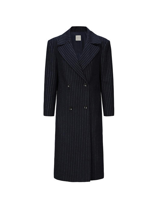 【深海月夜】绵羊毛条纹宽肩廓形长款西装外套230000029A 商品图4