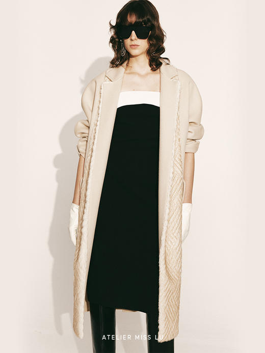 【冬日黄昏】短绒压纹环保皮草拼接长款绵羊毛大衣230000033 商品图3