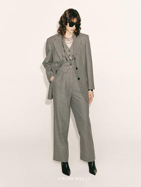 【烟熏】绵羊毛宽肩廓形条纹西装外套230052B