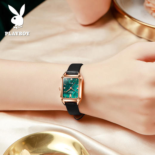 「天猫同款368！三款配色」花花公子PLAYBOY手表 小绿表长方形小众情人节520礼物女士手表时尚饰品七夕礼物 商品图2