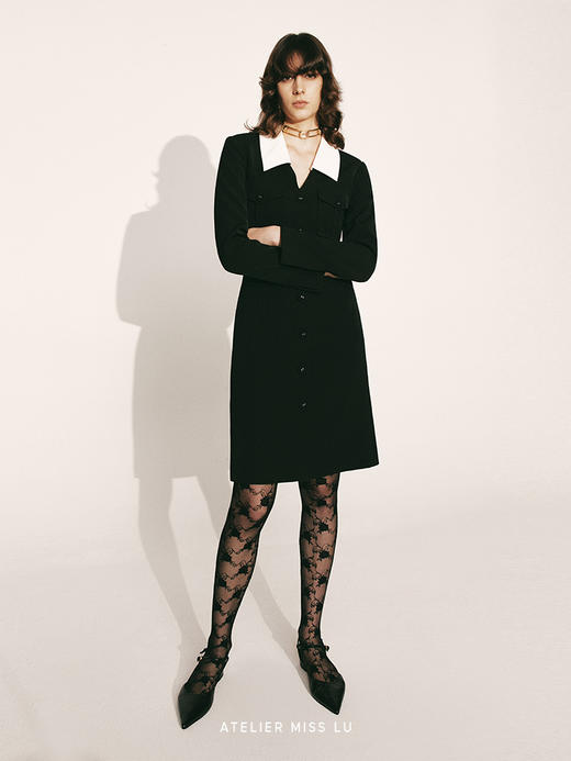 【罗马假日】长排纽扣垫肩修身连衣裙23000056 商品图1