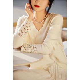 小花边 软糯一见倾心【羊毛羊绒套头长袖针织衫】套头设计 简单搭配