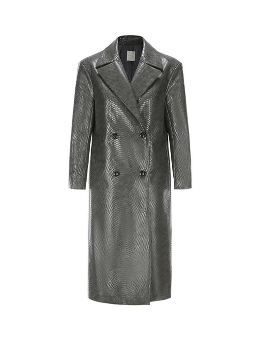 【银河律动】鳄鱼压纹环保皮质宽肩廓形长款外套230000029C 商品图4
