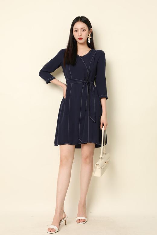 ROSEHOO 海军蓝浅V束腰连衣裙 3627 商品图2