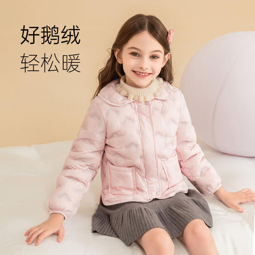 女童轻薄羽绒服2023秋冬新款童装90鹅绒中大童自发热儿童短款外套 商品图0