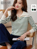 【1件82折】熙世界条纹长袖针织衫女2025年早秋新款宽松慵懒海魂风POLO打底衫 商品缩略图0