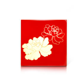 【梵谷漆器】金箔牡丹小方盒（红）