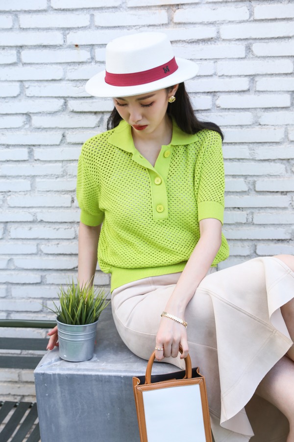 LNNNS POLO领镂空针织上衣 13862