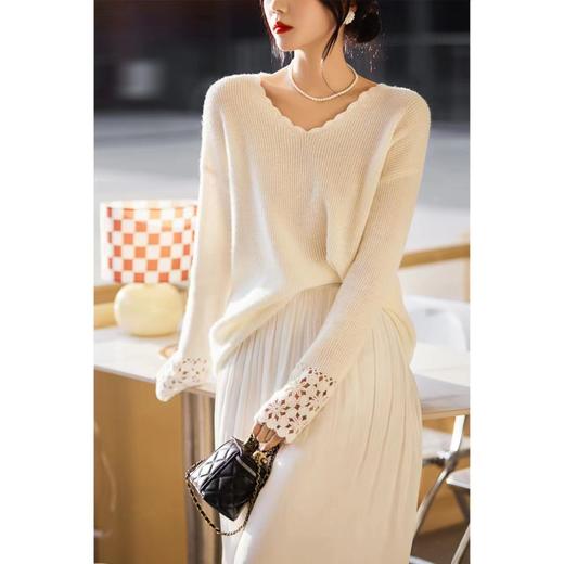 小花边 软糯一见倾心【羊毛羊绒套头长袖针织衫】套头设计 简单搭配 商品图3