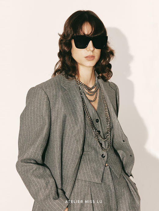 【烟熏】绵羊毛宽肩廓形条纹西装外套230052B 商品图3