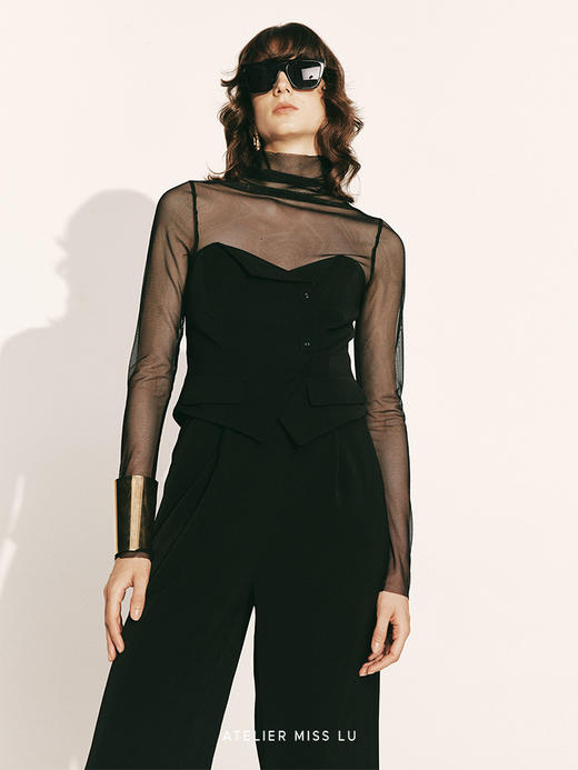 【梦中夜巴黎】抹胸马甲收腰阔腿连体裤230000023A 商品图3