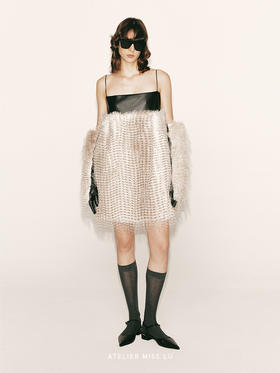 【银火之光】长毛渐变环保皮草吊带连衣裙23000063B