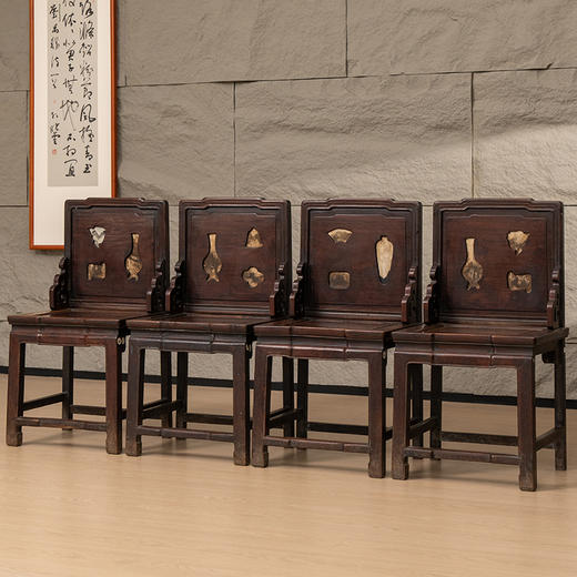 清 红木嵌云石背屏椅成堂（一堂四只） 商品图4