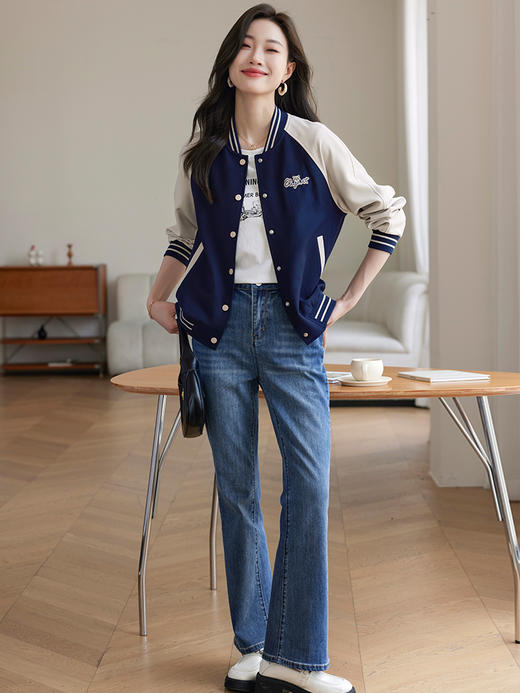 【年货节】熙世界美式风街头棒球服女2025春秋新款时尚撞色小个子夹克短外套 商品图4