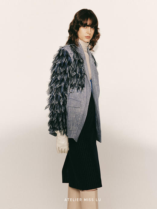 【蓝色多瑙河】羽翼流苏拼接可收腰外套230047B 商品图2