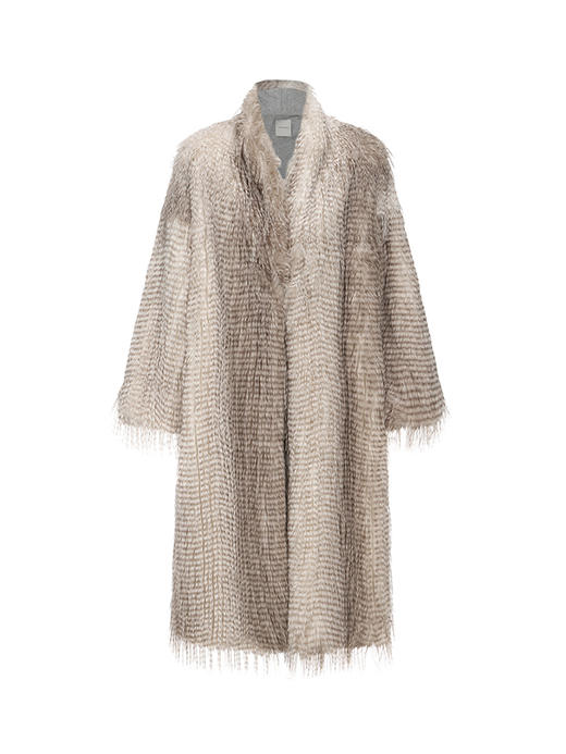 【星星流年】长毛渐变环保皮草立领长款外套230000030 商品图4