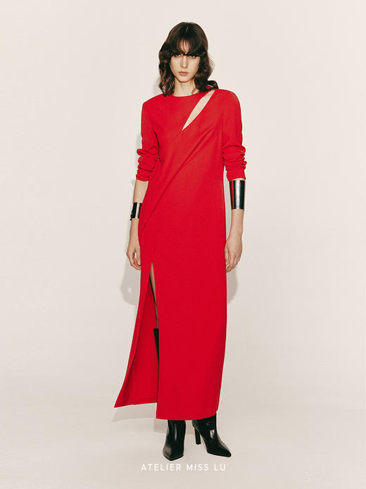 【暮日】几何镂空设计高开衩直身长裙230000013B 商品图2