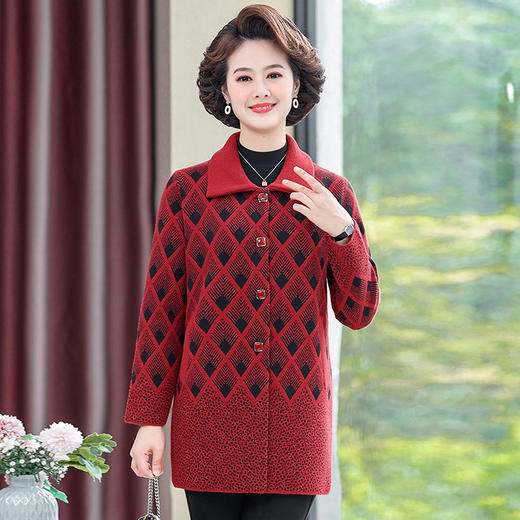 LLQ-23012 中老年人秋冬季外套妈妈装时尚新款中年女大码中长款针织毛呢大衣 商品图2