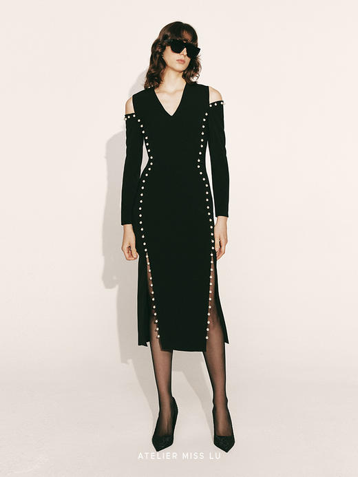 【直至星辰】长排手工订珠修身露肩连衣裙23000053A 商品图1