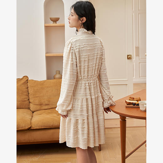 西遇荷叶边长袖连衣裙女秋季新款复古小香千金风喇叭袖短裙D1938315 商品图4