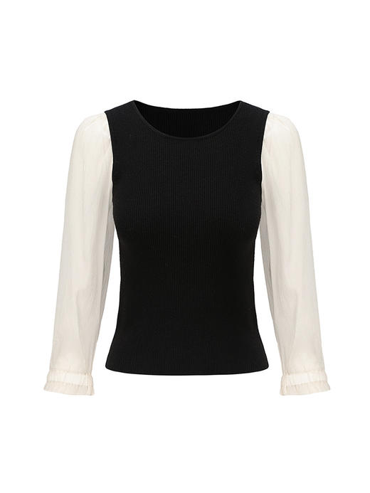 【人鱼泡沫】泡泡纱袖弹力针织上衣230055 商品图4