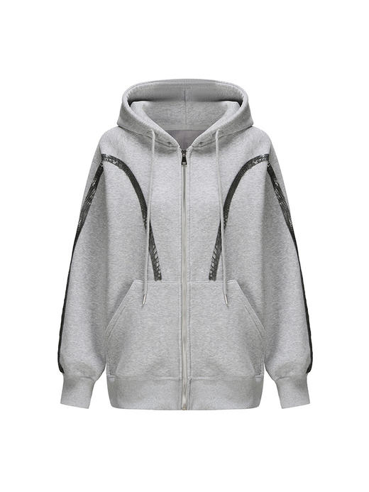 【风暴】鳄鱼压纹环保皮质拼接加绒加厚连帽卫衣230063 商品图4