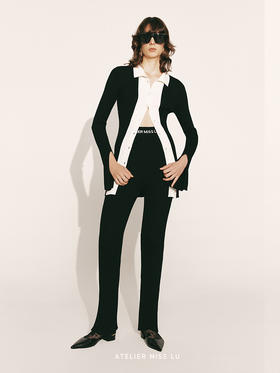 【黑桃皇后】黑白拼色羊毛中长款开衫上衣230039