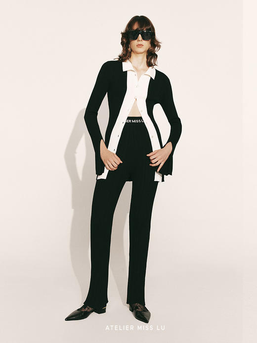 【黑桃皇后】黑白拼色羊毛中长款开衫上衣230039 商品图0