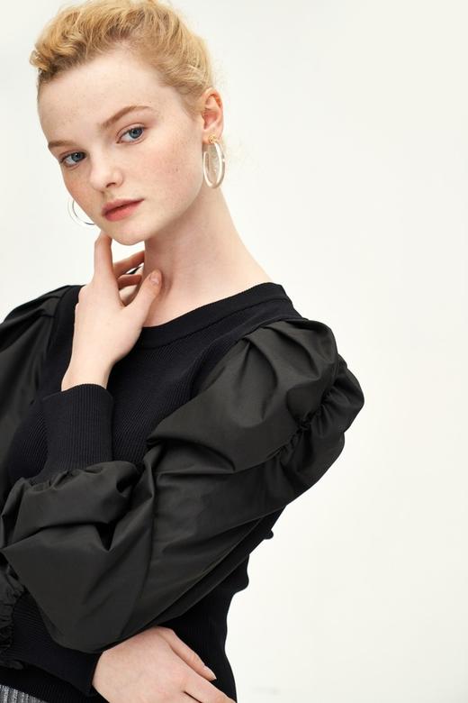 URBAN REVIVO 黑色休闲泡泡袖上衣 9615 商品图6