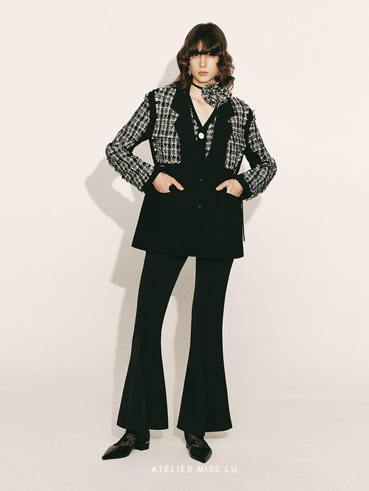 【夜之光辉】粗花呢拼接可收腰西装外套230047A 商品图1