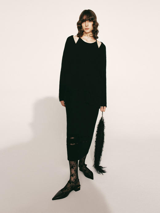 【哈瓦那之夜】下摆镂空设计深V领羊绒上衣230040A 商品图2