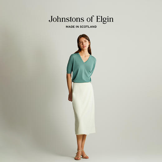 Johnstons of Elgin女士无缝针织V领羊毛针织短袖T恤 商品图0
