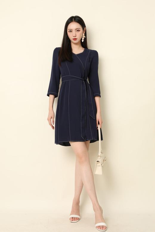 ROSEHOO 海军蓝浅V束腰连衣裙 3627 商品图1